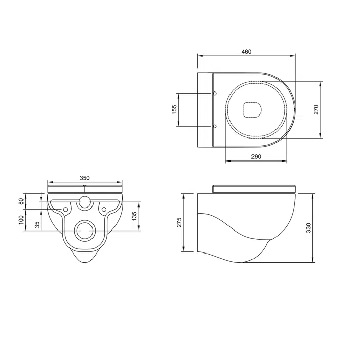 DC2004 DOLPHIN SHORT WALL MOUNTED WC PAN AND SEAT