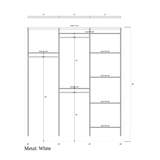 Elfa Closet- Adjustable Wire Shelves with Long Hang and Double Hang