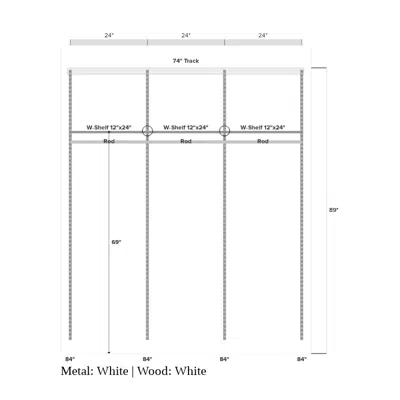bild för Décor+ by Elfa Closet- Adjustable Solid or Wire w/ Trim - 12" Shelf and Rod