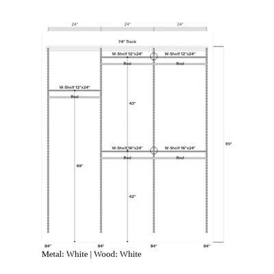 bild för Décor+ by Elfa Closet- Adjustable Solid or Wire w/ Trim Shelves, Long Hang and Double Hang