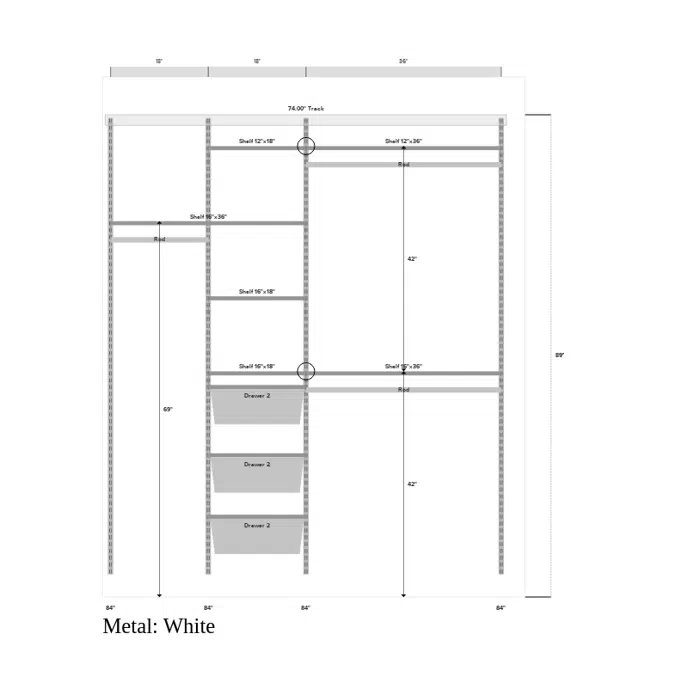 Elfa Closet- Adjustable Wire Shelves, Mesh Drawers, Long Hang, Double Hang