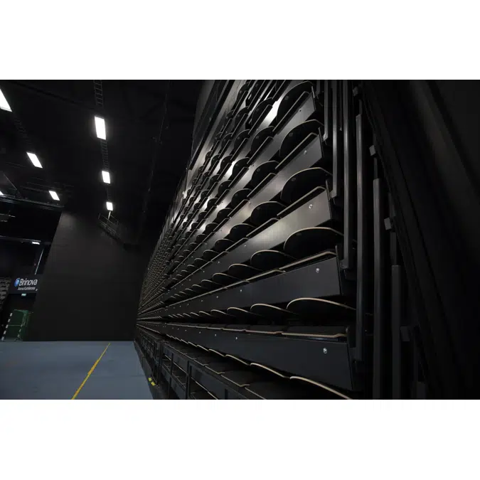 Telescopic arena section Automatically folding backrest