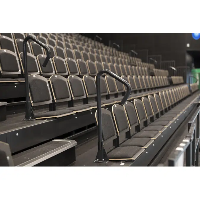 Telescopic arena section Automatically folding backrest