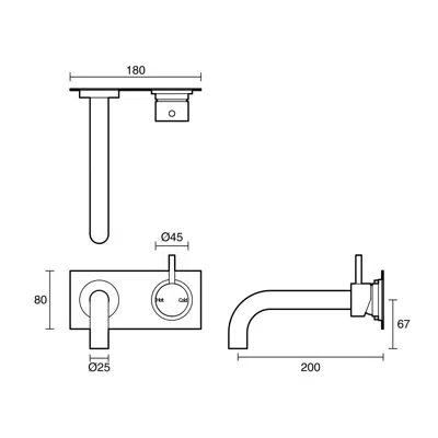 รูปภาพสำหรับ Sussex Scala 25mm Curved Bath Mixer Outlet System Right Hand 200mm PVD Brushed Gold Lead Free