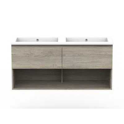 Posh Domaine Open Shelf All-Drawer 1200mm Double Bowl Wall Hung Vanity Cast Marble Top için görüntü