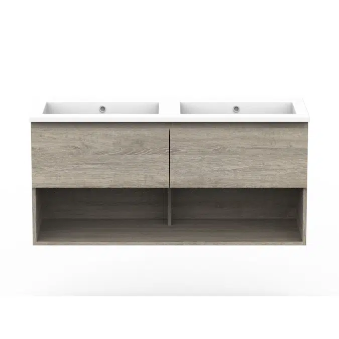 Posh Domaine Open Shelf All-Drawer 1200mm Double Bowl Wall Hung Vanity Cast Marble Top