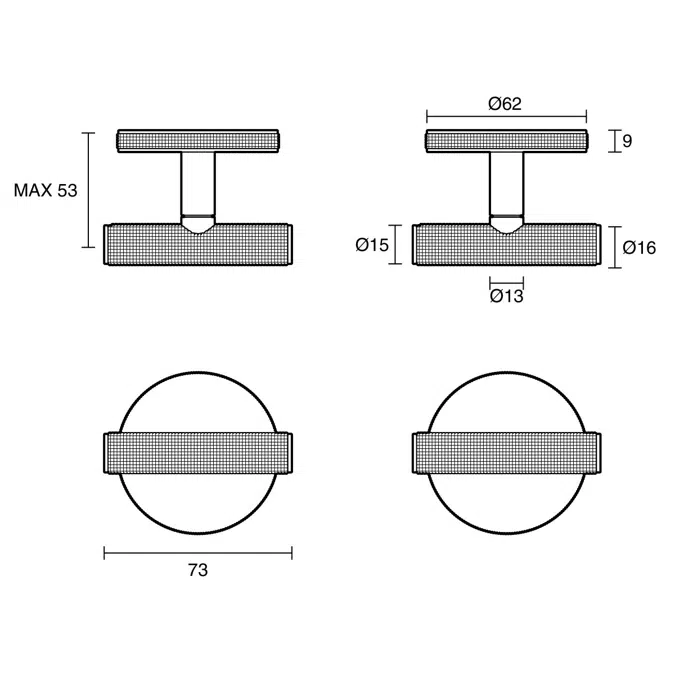 Milli Etch Wall Top Assemblies with 15mm Extended Spindles Brushed Gunmetal Lead Free