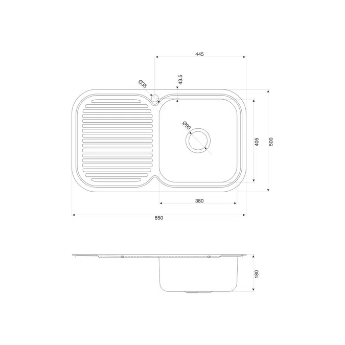 Base MK3 Single Bowl Sink 1 Taphole Right Hand Bowl 850mm Stainless Steel