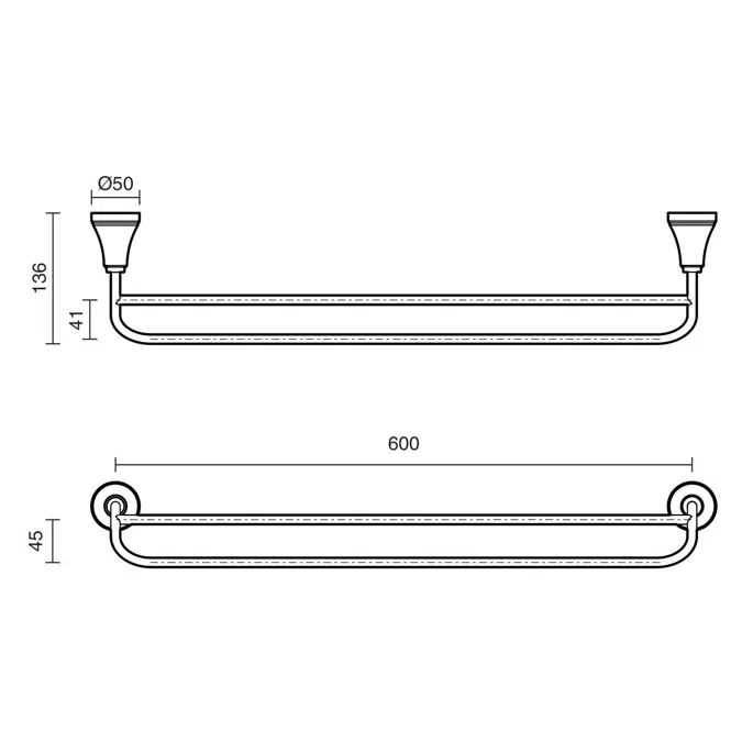 Kado Era Double Towel Rail 600mm Brass Gold