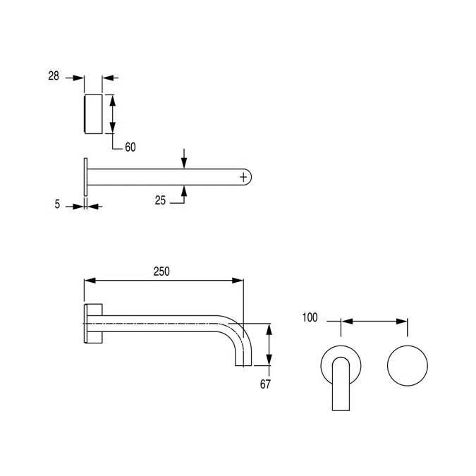 Milli Pure Progressive Wall Basin Mixer Tap System 250mm with Diamond Textured Handle Chrome (3 Star)