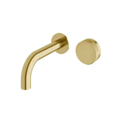 obraz dla Milli Pure Progressive Wall Bath Mixer System 160mm with Linear Textured Handle PVD Brushed Gold