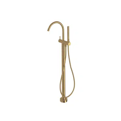 obraz dla Sussex Scala Floor Mounted Bath Mixer Tap Curved Outlet with Handshower Living Tumbled Brass (3 Star)