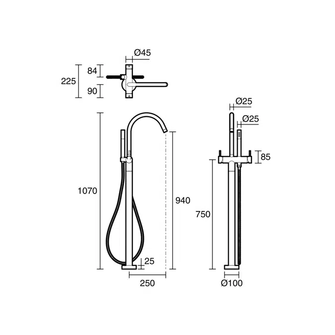 Sussex Scala Floor Mounted Bath Mixer Tap Curved Outlet with Handshower Living Tumbled Brass (3 Star)