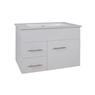 Image for Posh Bristol MK2 750mm Wall Hung Vanity Unit Centre Bowl 1 Door and 2 Left Hand Drawers 3 Taphole White