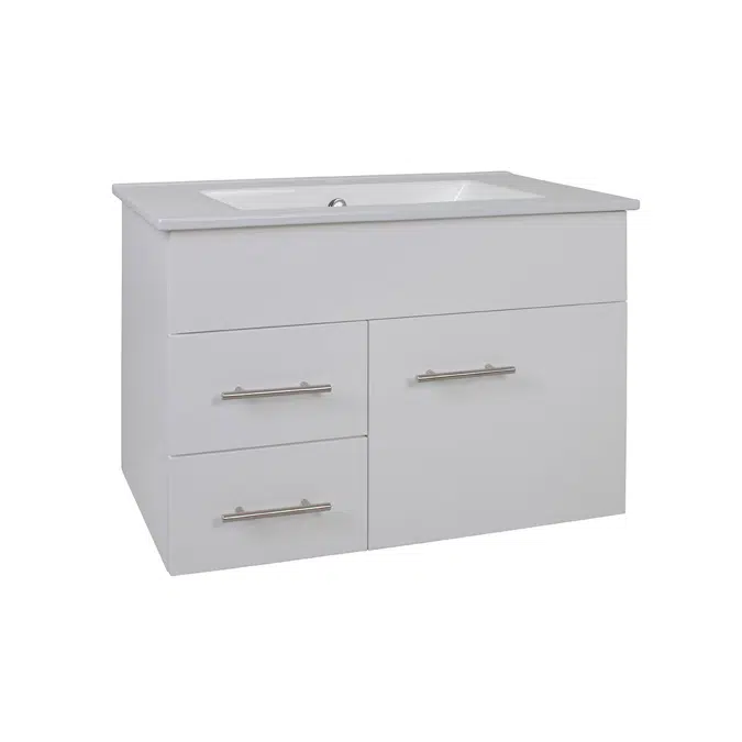 Posh Bristol MK2 750mm Wall Hung Vanity Unit Centre Bowl 1 Door and 2 Left Hand Drawers 3 Taphole White