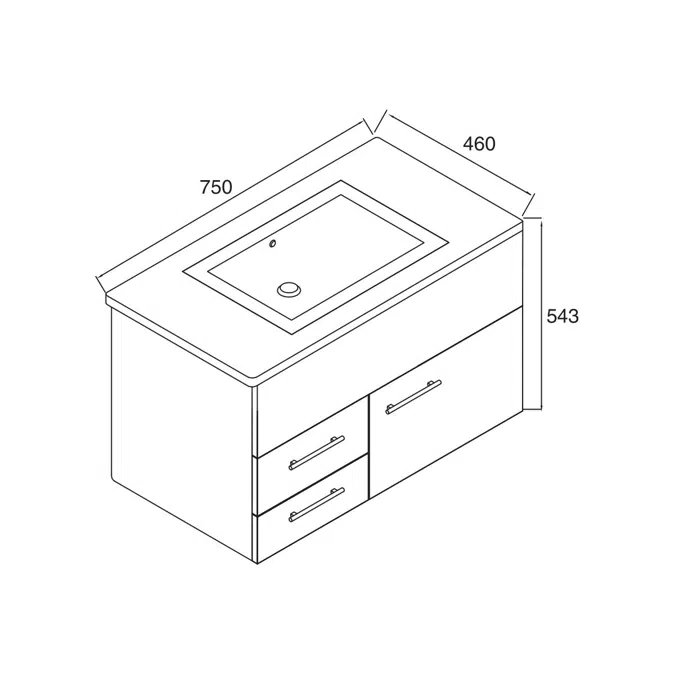 Posh Bristol MK2 750mm Wall Hung Vanity Unit Centre Bowl 1 Door and 2 Left Hand Drawers 3 Taphole White