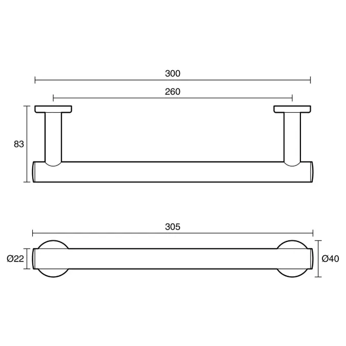 Mizu Drift Single Towel Rail 300mm Brushed Bronze