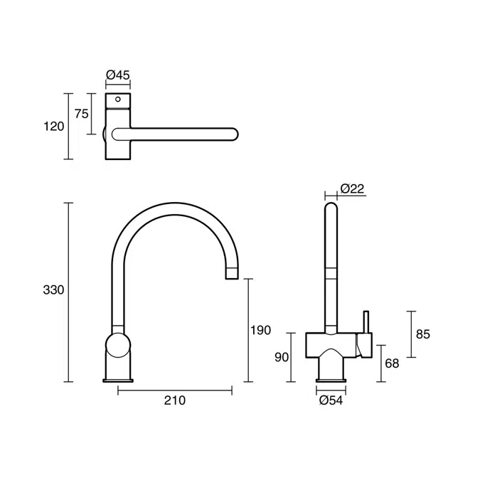 Sussex Scala Sink Mixer Tap Large Curved Right Hand Matte Black (4 Star)