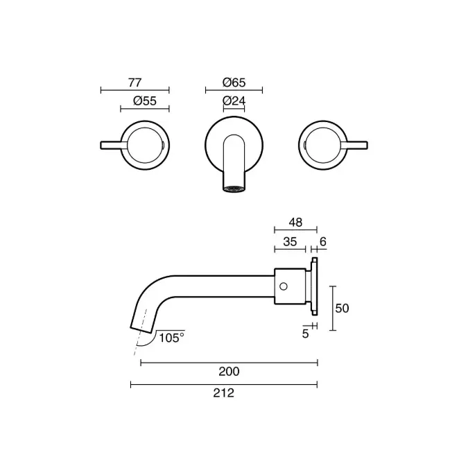 Mizu Drift Wall Basin / Bath Set with Curved Spout 200mm Chrome (6 Star) Lead Free