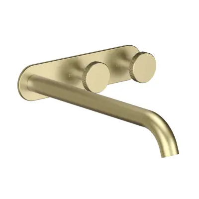 billede til Faucet Strommen Vara Disc Wall Basin / Bath Hostess Tap System Right Hand 250mm Kit Brushed Admiralty Brass (6 Star) Lead Free