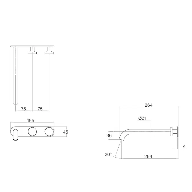 Faucet Strommen Vara Disc Wall Basin / Bath Hostess Tap System Right Hand 250mm Kit Brushed Admiralty Brass (6 Star) Lead Free