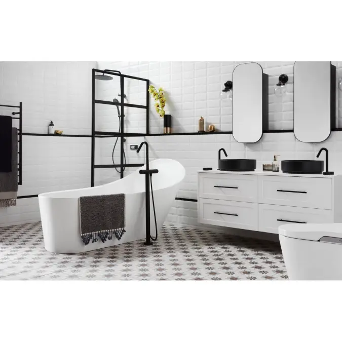 Mizu Drift Twin Rail Shower with 300 Brass Overhead with Top Rail Water Inlet Matte Black (3 Star)