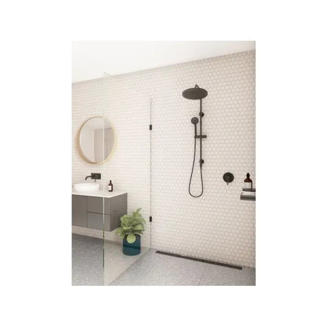 Mizu Drift Twin Rail Shower with 300 Brass Overhead with Top Rail Water Inlet Matte Black (3 Star)