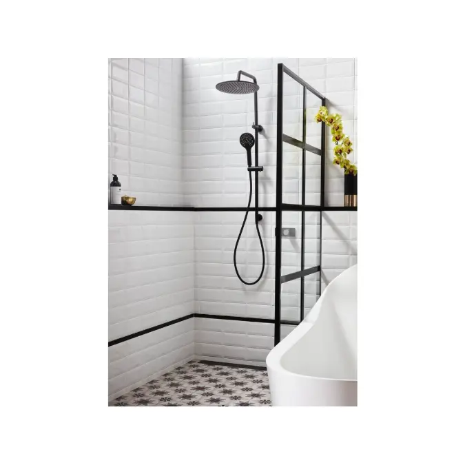 Mizu Drift Twin Rail Shower with 300 Brass Overhead with Top Rail Water Inlet Matte Black (3 Star)