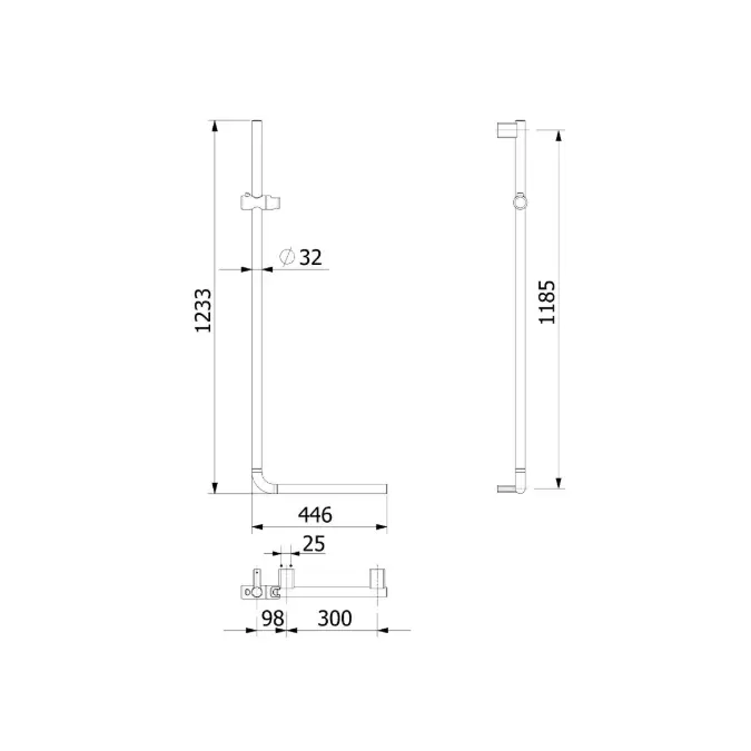 Mizu Drift Assisted Living 90 Degree Shower Rail Matte Black