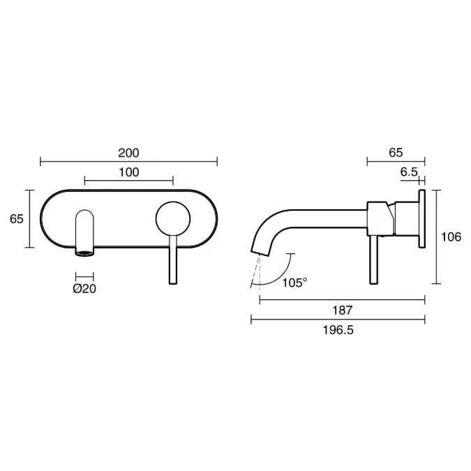 Mizu Drift Wall Basin / Bath Mixer Set with Curved Spout Kit Matte Black (6 Star) Lead Free