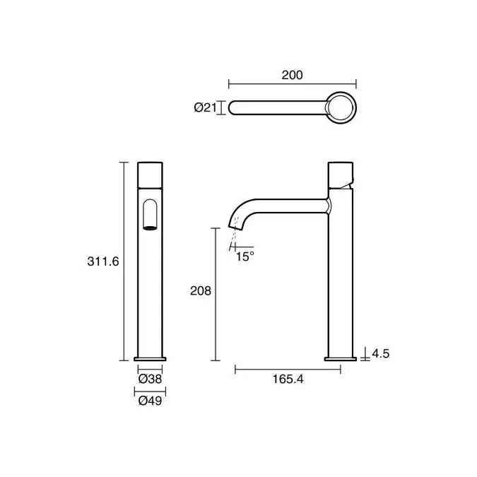 Mizu Drift Dial Extended Height Basin Mixer Curved Spout Chrome (6 Star) Lead Free