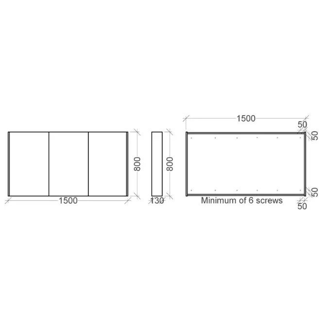 Kado Arc Shaving Cabinet 1500W X 800H X 130D 3 Door - Solid Timber Sides