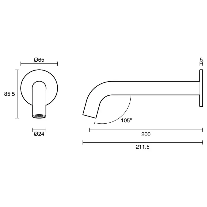 Mizu Drift Wall Basin/Bath Outlet Curve Spout 200mm Brushed Bronze (6 Star) Lead Free