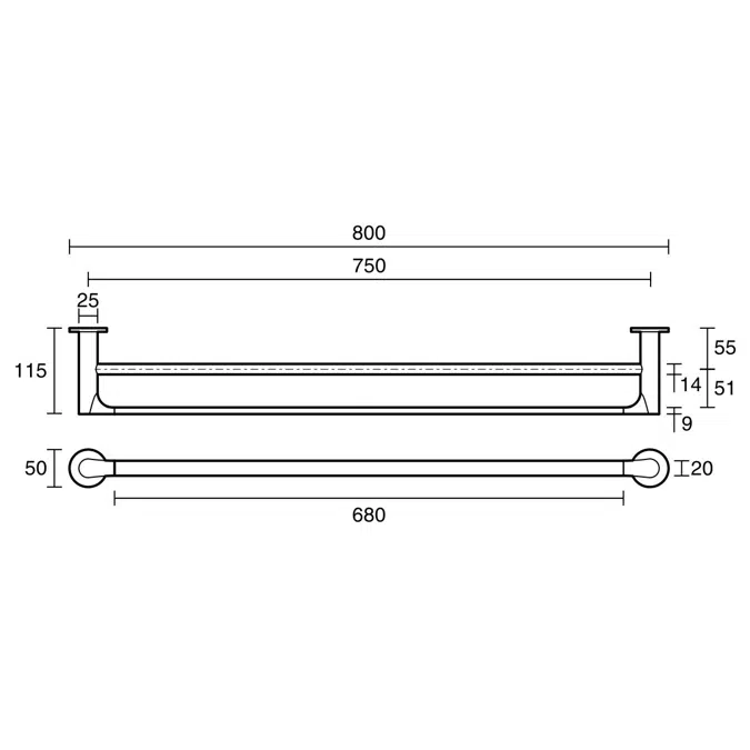 Double towel rail online 750mm