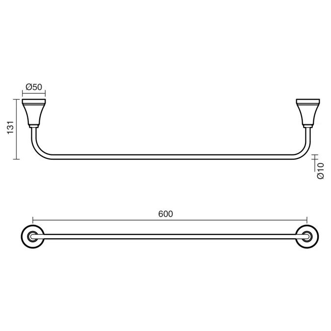 Kado Era Single Towel Rail 600mm Brass Gold
