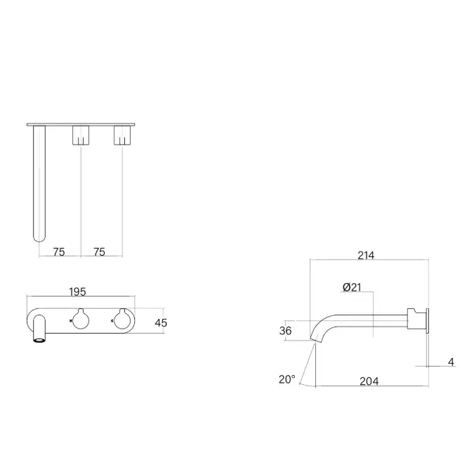 Faucet Strommen Vara Fin Wall Basin / Bath Hostess Tap System Right Hand 200mm Kit Discovery Bronze (6 Star) Lead Free