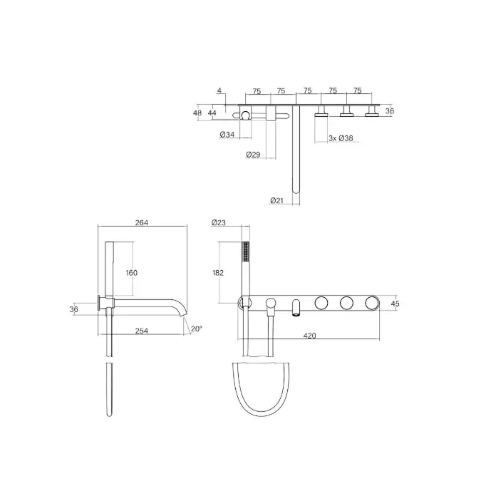 Faucet Strommen Vara Disc Wall Bath Tap Set with Handshower Kit Discovery Bronze (3 Star) Lead Free
