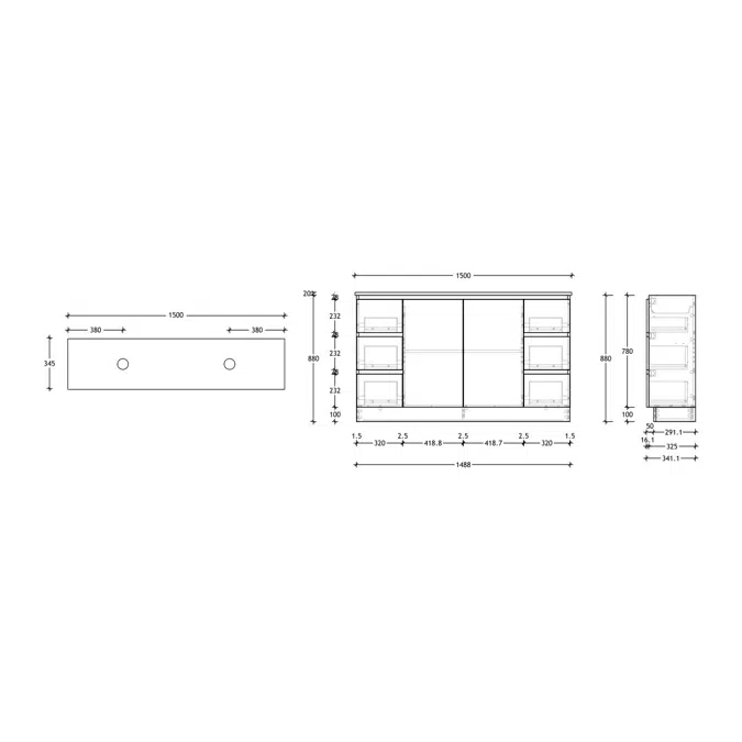 Posh Domaine 1500mm Ensuite Floor Mount Vanity Unit Double Bowl Cherry Pie Top (no basin)