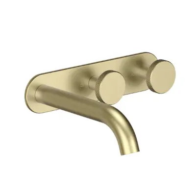 billede til Faucet Strommen Vara Disc Wall Basin / Bath Hostess Tap System Right Hand 150mm Kit Brushed Admiralty Brass (6 Star) Lead Free