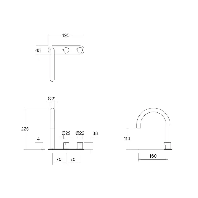 Faucet Strommen Vara Fin Hob Basin Hostess Tap System Right Hand Brushed Admiralty Brass (6 Star) Lead Free