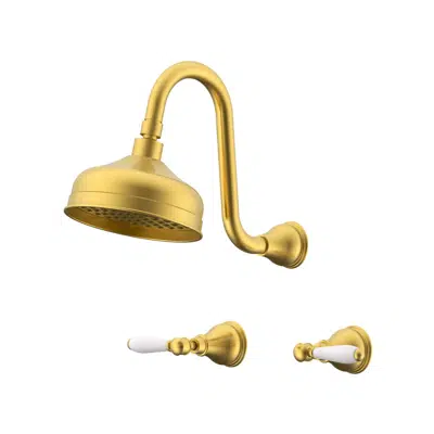 Image for Milli Monument Edit Gooseneck Shower Set Lever Porcelain Handles Brushed Gold (3 Star)