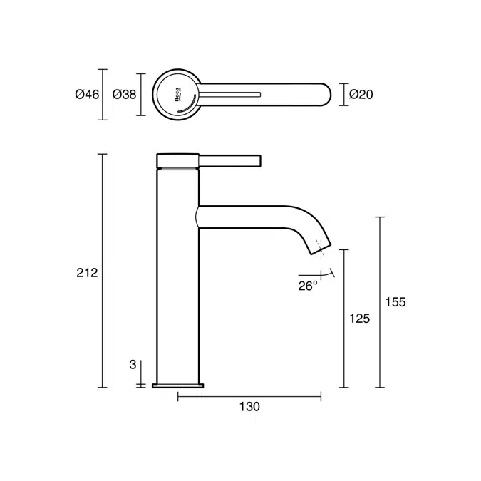 Roca Ona Medium Height Basin Mixer Tap Matte White (6 Star) Lead Free