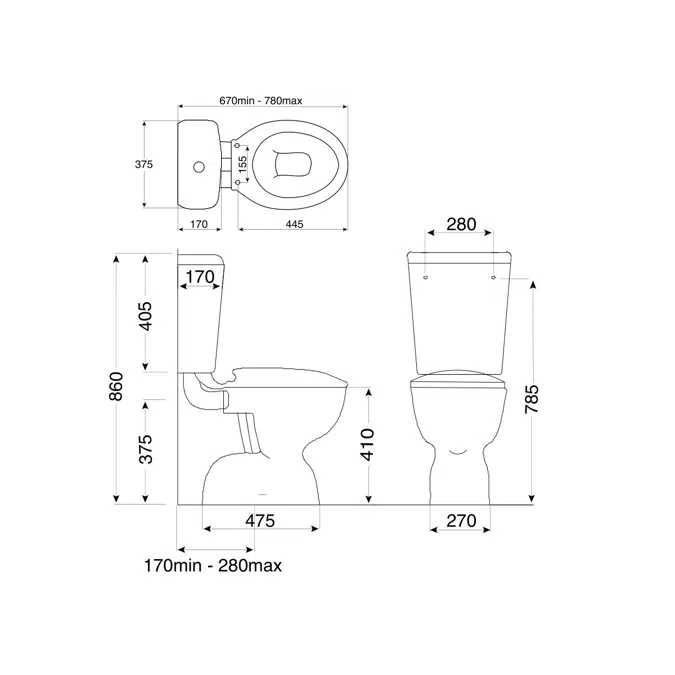 Posh Solus Square Link Toilet Suite S Trap with Soft Close Seat White/ Chrome (4 Star)