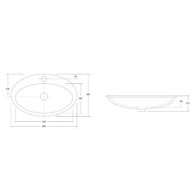 Base Vanity Basin with Overflow 1 Taphole 560 x 480mm White