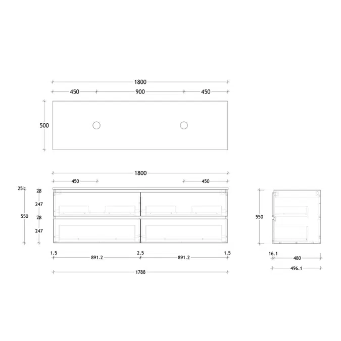 Posh Domaine 1800mm Wall Hung Twin Vanity Unit All-Drawer Double Bowl Cherry Pie Top (No Basin)