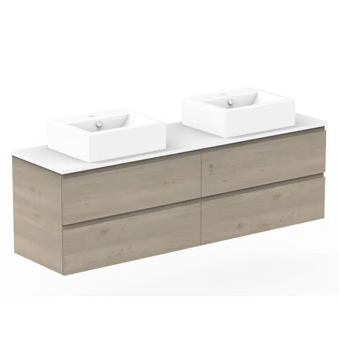 Posh Domaine 1800mm Wall Hung Twin Vanity Unit All-Drawer Double Bowl Cherry Pie Top (No Basin)