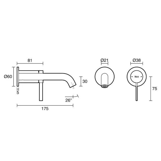 Roca Ona Wall Basin/Bath Mixer Tap Set Kit Brushed Gunmetal (6 Star) Lead Free