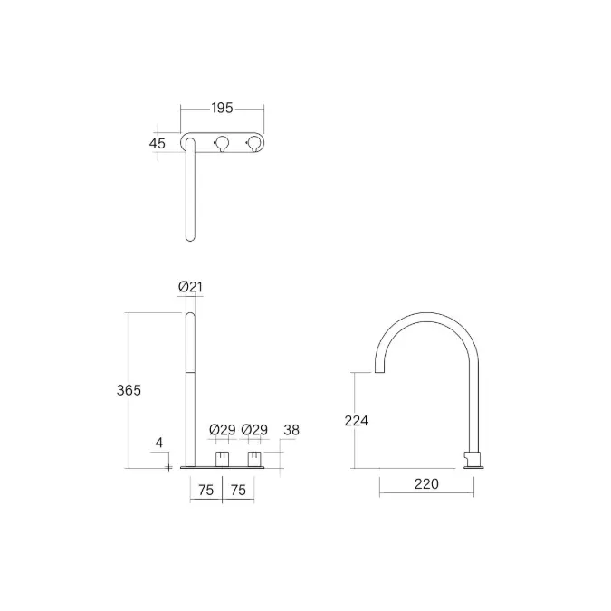 Faucet Strommen Vara Fin Hob Extended Basin Hostess Tap System Right Hand Brushed Graphite (6 Star) Lead Free