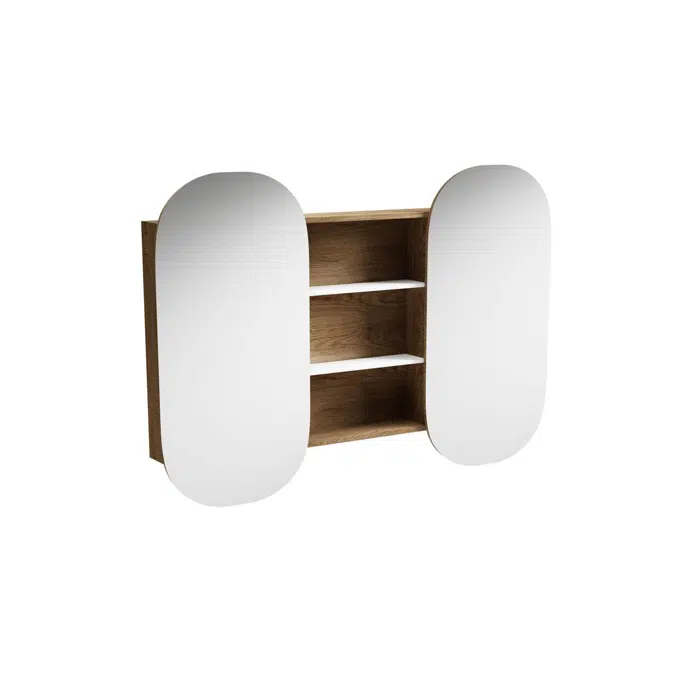 Kado Lussi 1380mm Double Mirror Cabinet with Open Shelves Timber Finish