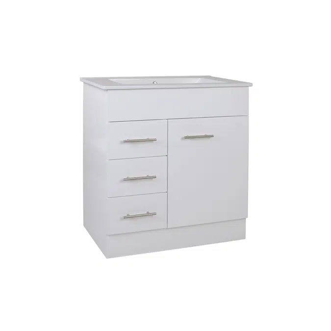 Posh Bristol MK2 750mm Vanity Unit with Kick Centre Bowl 1 Door and 3 Left Hand Drawers 1 Taphole White